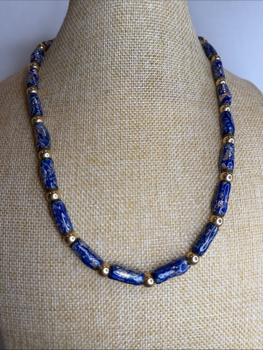 Vintage Blue Lapis Lazuli Beads with Gold Plating Beads